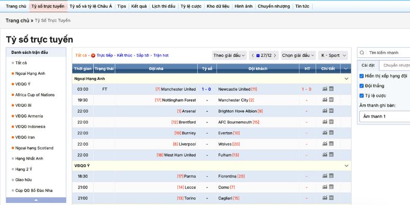 Lịch thi đấu hiển thị khoa học